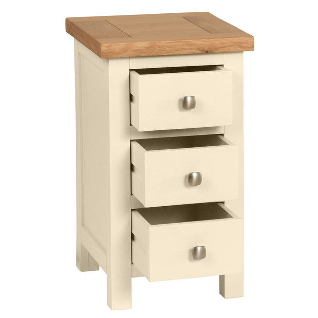 Dorset Painted Oak Narrow Bedside Table with 3 Drawers