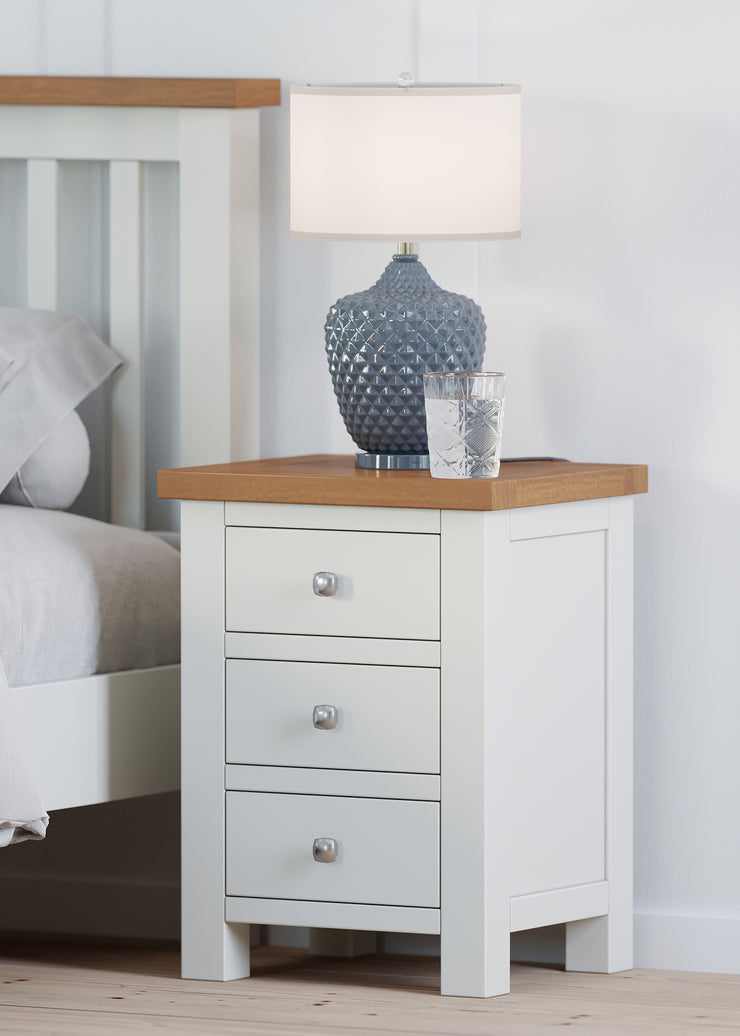 Dorset Painted Oak Bedside Table with 3 Drawers
