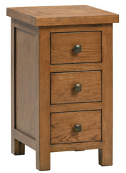 Dorset Rustic Oak Narrow 3 Drawer Bedside Table