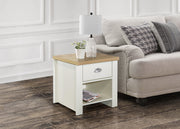 Highgate 1 Drawer Lamp Table - Cream & Oak