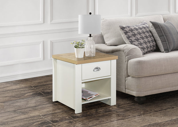 Highgate 1 Drawer Lamp Table - Cream & Oak