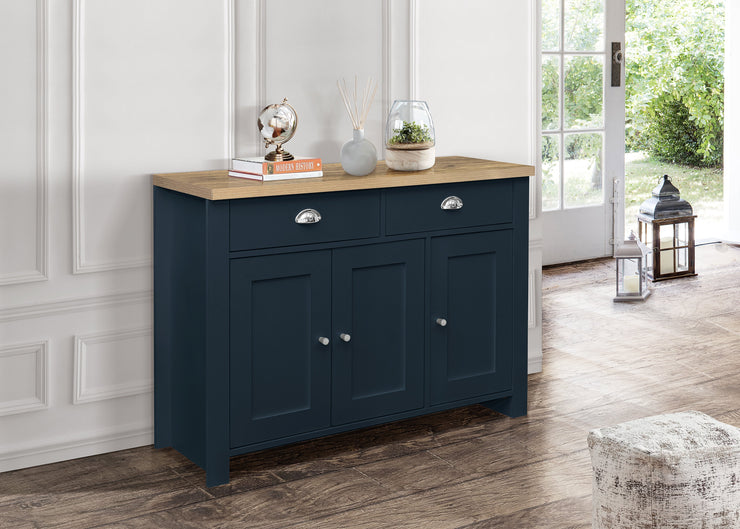 Highgate 3 Door 2 Drawer Sideboard -  Navy & Oak