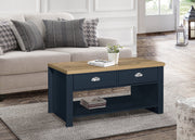 Highgate 2 Drawer Coffee Table - Navy & Oak