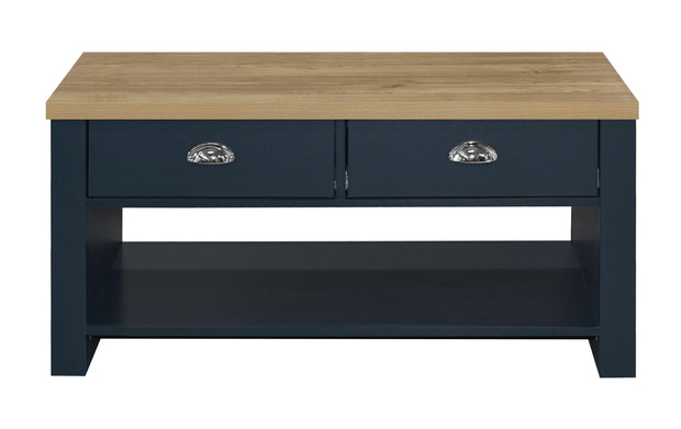 Highgate 2 Drawer Coffee Table - Navy & Oak