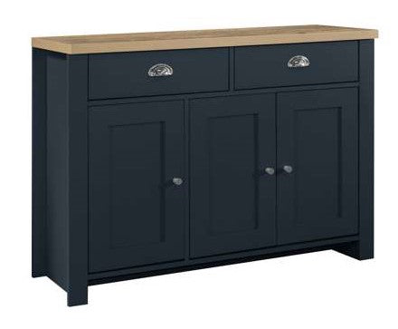 Highgate 3 Door 2 Drawer Sideboard -  Navy & Oak