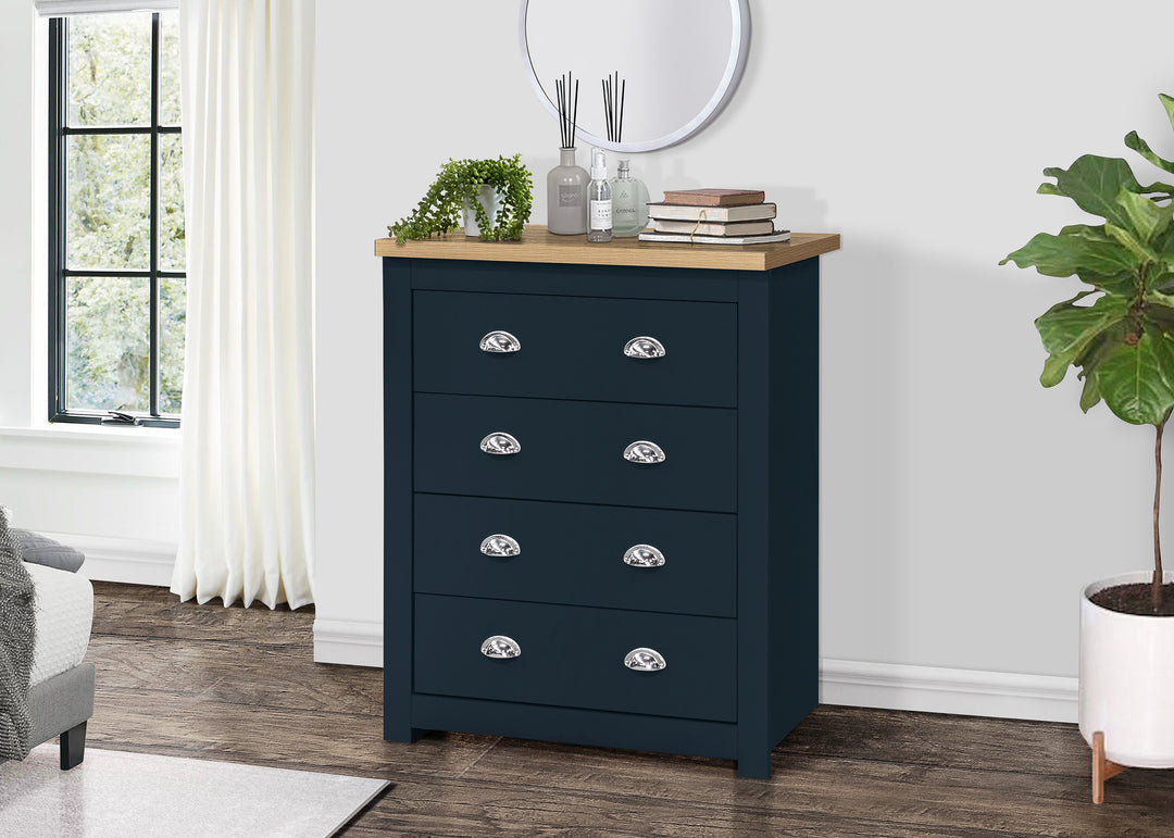 Highgate 4 Drawer Chest - Navy & Oak – TK Furniture