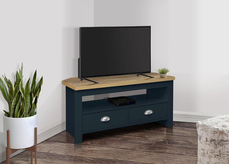 Highgate Corner TV Unit - Navy & Oak