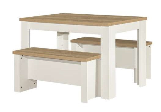 Highgate Dining Table & Bench Set - Cream & Oak