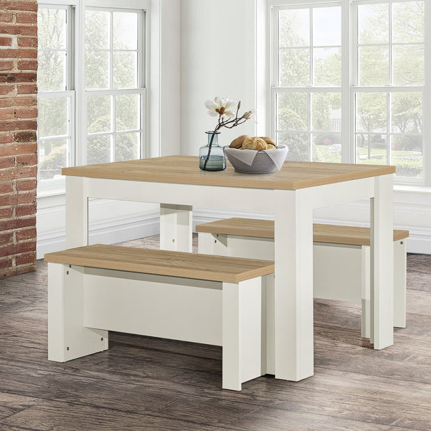 Highgate Dining Table & Bench Set - Cream & Oak