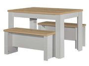 Highgate Dining Table & Bench Set - Grey & Oak