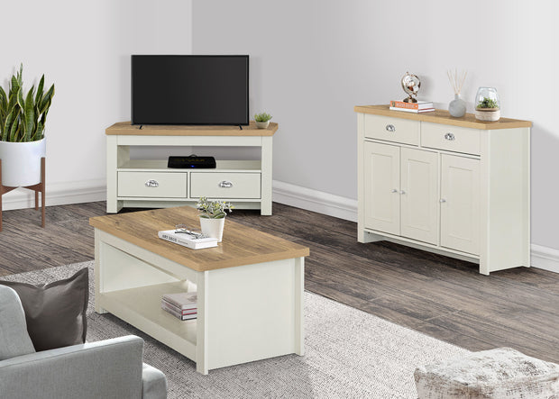 Highgate Corner TV Unit - Cream & Oak