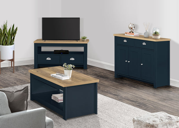 Highgate 3 Door 2 Drawer Sideboard -  Navy & Oak