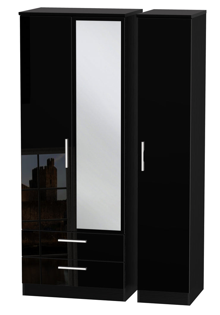 Knightsbridge Tall Triple 2 Drawer Mirror Wardrobe