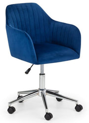 Kahlo Velvet Swivel Office Chair - Blue & Chrome