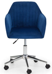 Kahlo Velvet Swivel Office Chair - Blue & Chrome