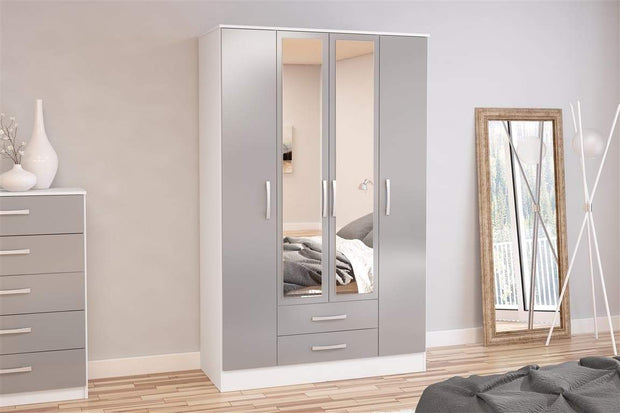 Lynx 4 Door 2 Drawer Wardrobe with Mirror