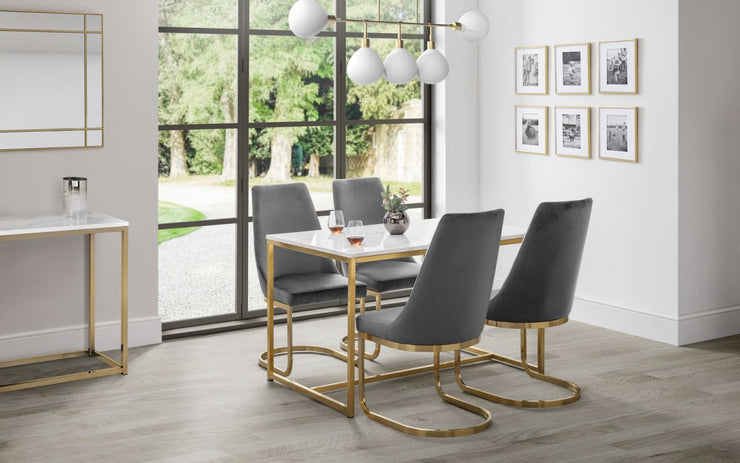 Scala Gold White Marble Top Dining Table