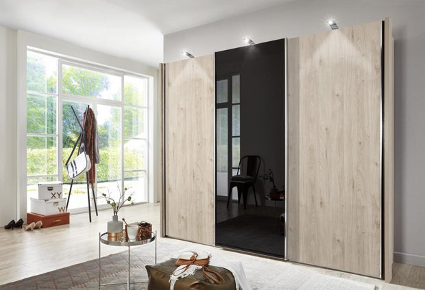 Wiemann Miami Plus 3 Door with Black Wardrobe in Rustic Oak